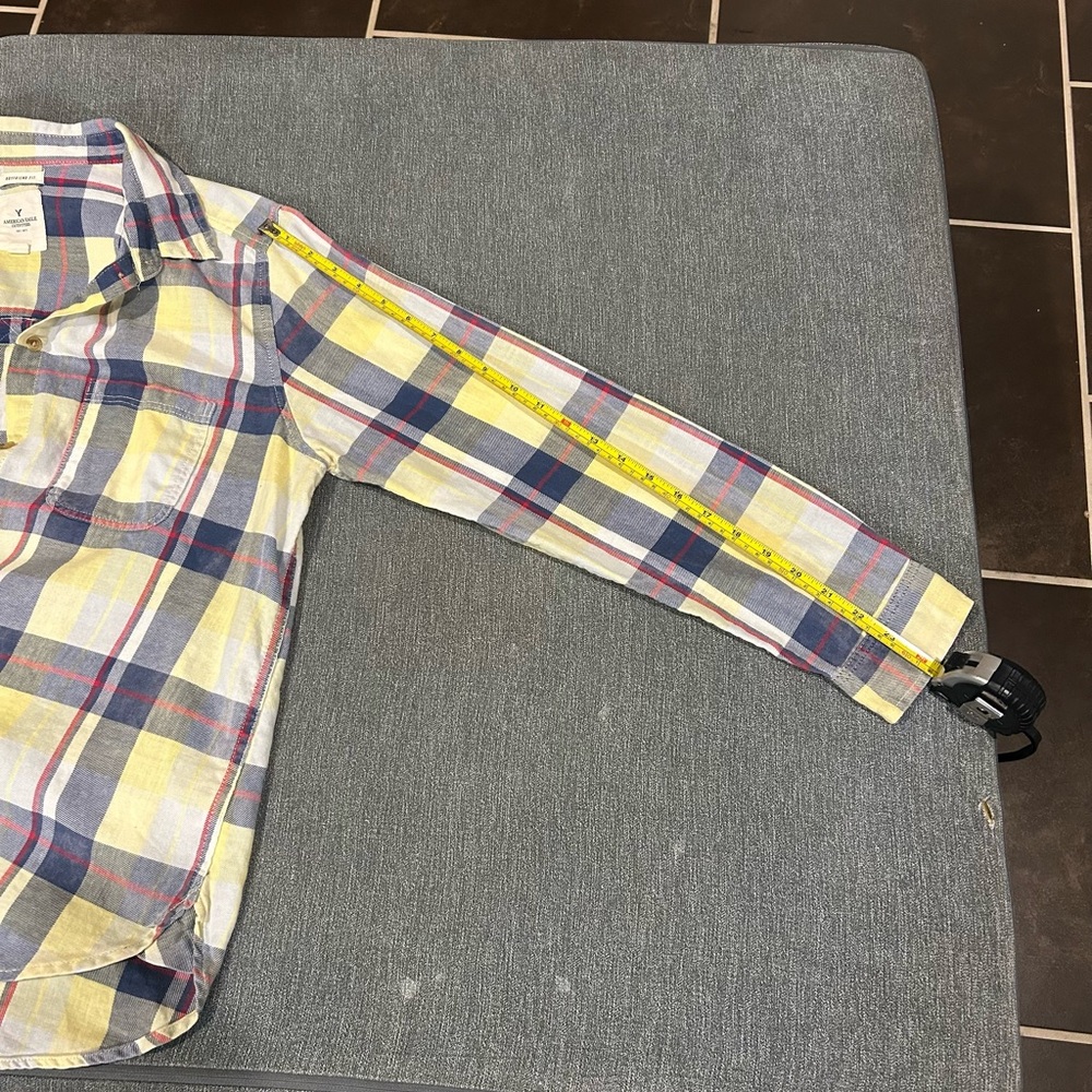 American Eagle Outfitters Flannel Womens‎ Light Yellow & Blue Flannel Size Large - Picture 6 of 7